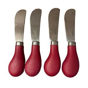 Lot Of 4 Trudeau Red Handle Cheese Condiment Dip Spreader Stainless Steel